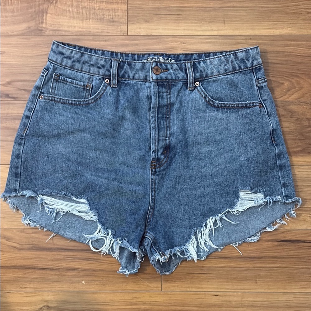 summer high rise button fly Wild Fable 12 Denim Blue Women's Distressed Shorts